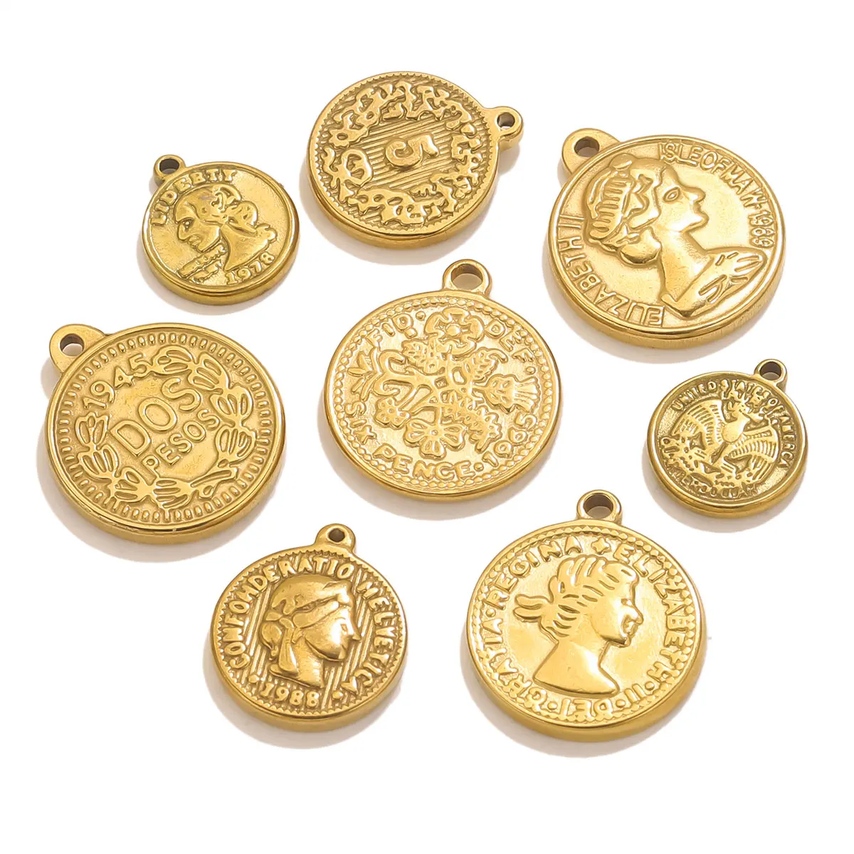Jewelry Making Materials Wholesale - 5PCS Edelstahl Medaille Münze Anhänger für