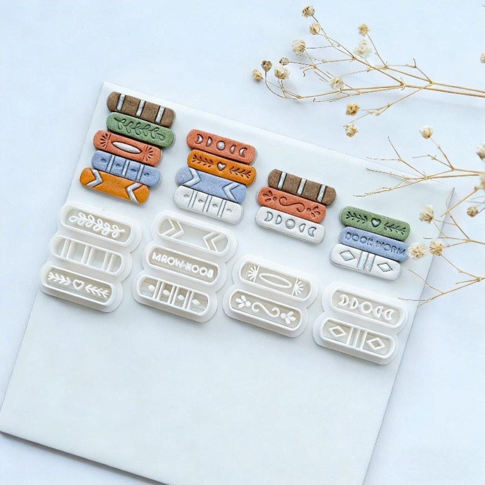 Jewelry Making Journal - 7-teiliges Set Buchstapel-Themen-Modelliermasse-Ausstecher-Set – Stapelbare Buchformen
